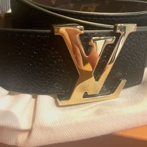 Louis Vuitton Initiales Belt In Black & Congnac Reversible Leather Gold  Buckle Size 32